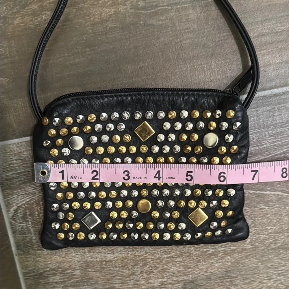 Vintage Rare Atalla Black and Gold Studded crossbody with Edgy Design